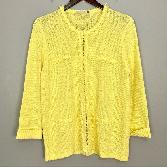 Anthropologie Maude Vivante Fringe Cardigan Women’s Size L Retro Pockets Yellow - Picture 1 of 6